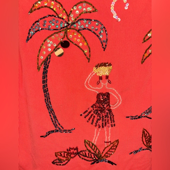 BETHANY Embroidered Palm Trees Sleeveless Top - Size Large - Color Orange - Picture 3 of 8